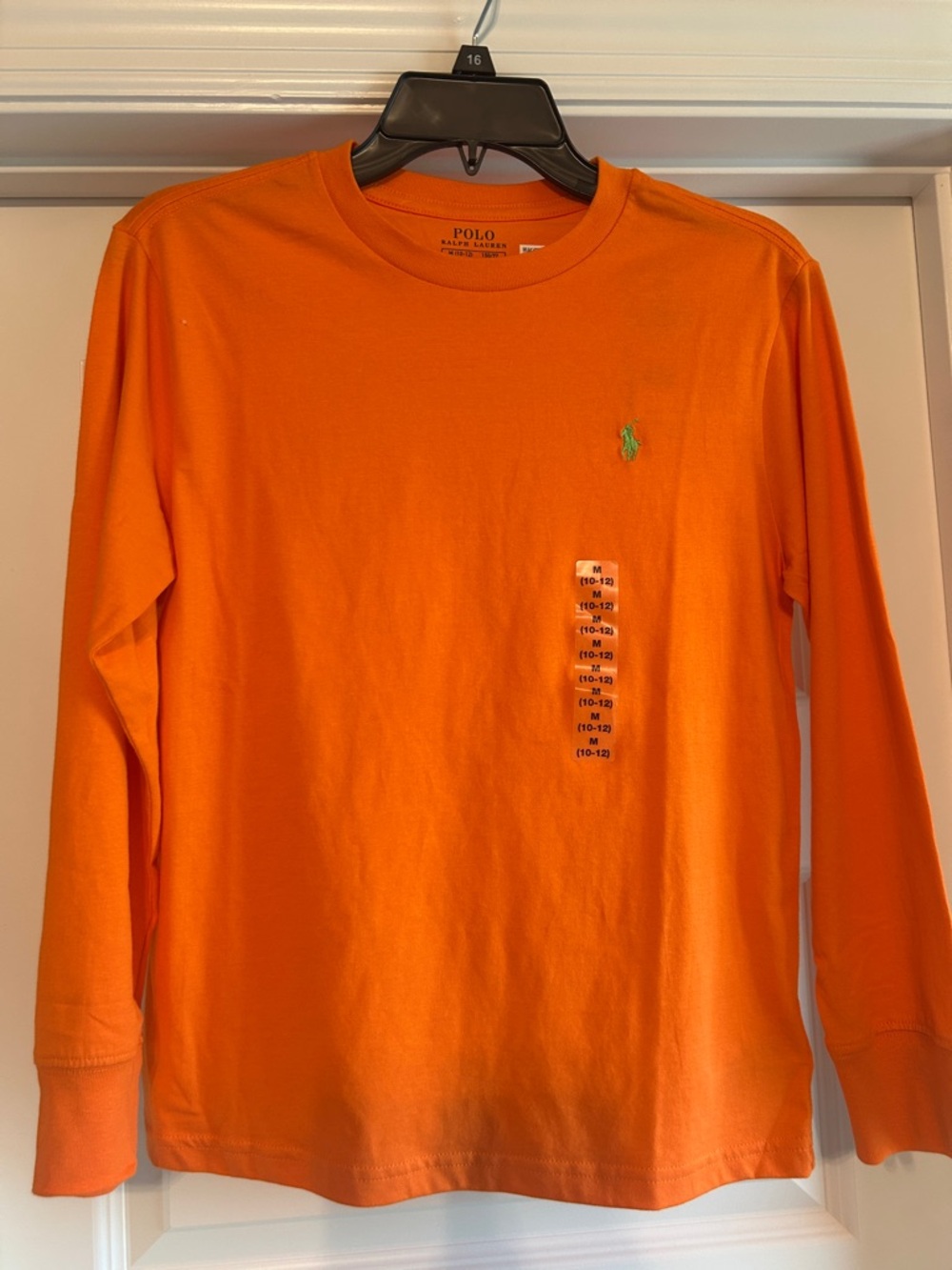 Polo by Ralph Lauren Kids Long Sleeve Crewneck Shirt in Orange with Green Logo